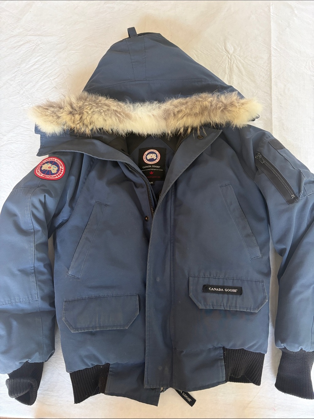 Canada Goose Navy Blue Hooded Parka with Fur Trim